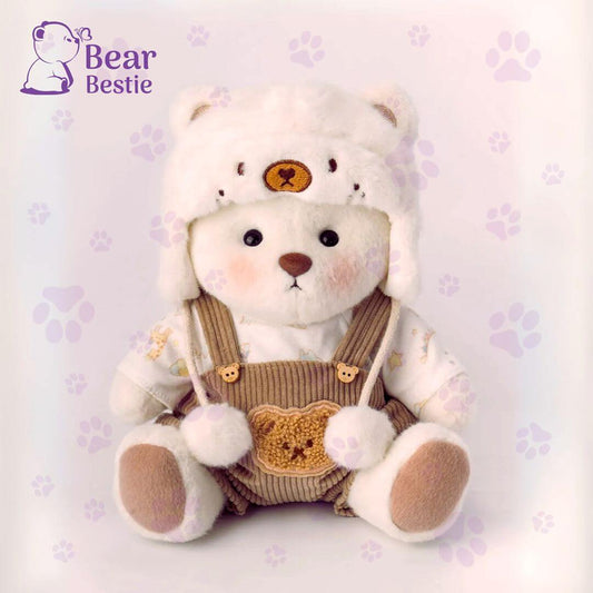 Teddy Bear in Milk Panda Outfit with white hat