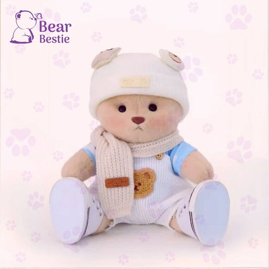 Beige teddy bear in Winter Outfit costume